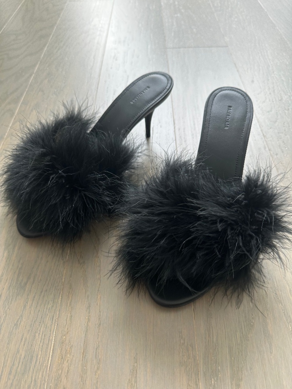 Balenciaga Boudoir Black Feather Mules Stiletto Heels Sandal With Box - Size 39